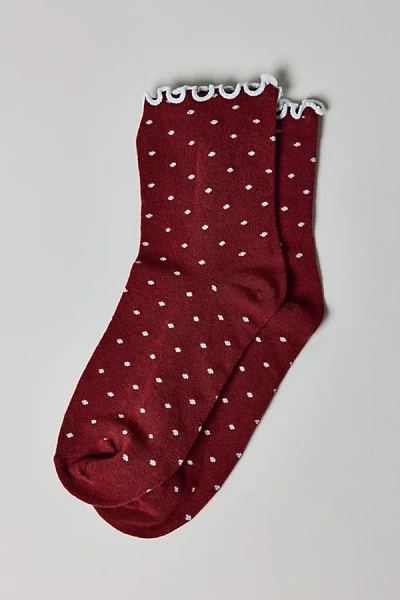 Urban Outfitters Lettuce-edge Polka Dot Sock In Maroon, Women's At