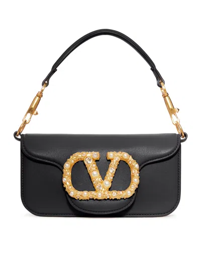 Valentino Small Leather Shoulder Bag With Crystal And Pearl Embellishments