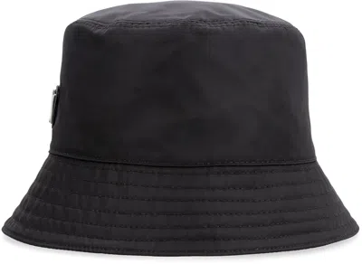 Prada Logo-embellished Shell Bucket Hat In Black