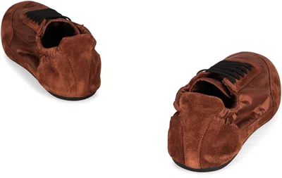 Prada Round Toe Elastic Sneakers In Brown