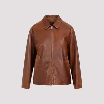 Prada Enamel-logo Leather Jacket