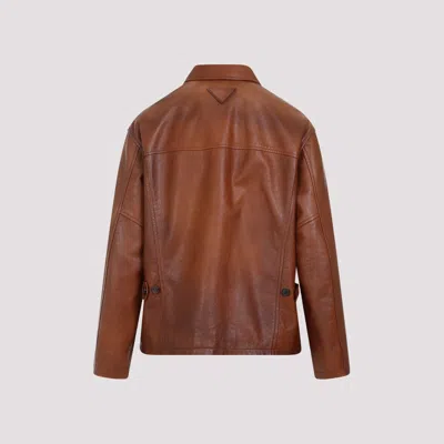Prada Enamel-logo Leather Jacket