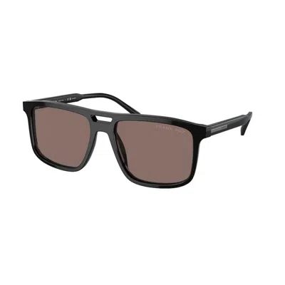 Prada 56mm Polarized Rectangular Sunglasses In Black