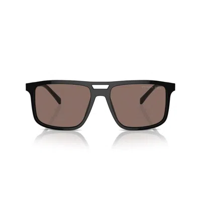 Prada 56mm Polarized Rectangular Sunglasses In Black