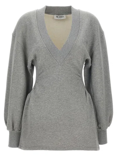 Attico Grey Mini Dress With V Neck And Logo Lettering On The Front In Gray