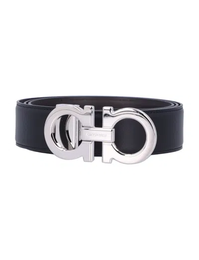 Ferragamo Black Reversible Cut To Sze Belt In Blue