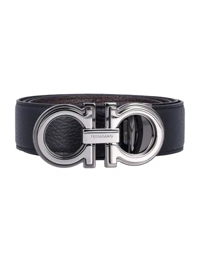 Ferragamo Black Gancini Buckle Cut To Size Belt In Blue
