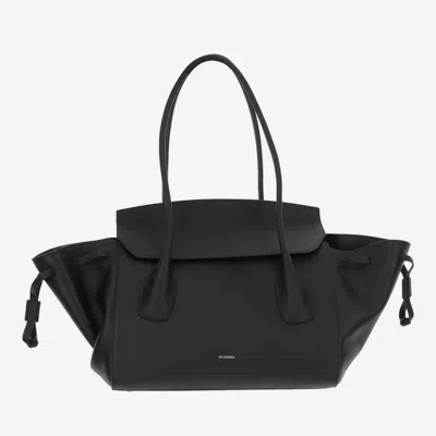 Jil Sander Voyage Small Leather Bag In Black