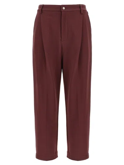 Brunello Cucinelli Cropped Trousers With Elastic Waistband And Pockets In Burgundy