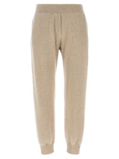 Brunello Cucinelli Ribbed Texture Elastic Waistband Trousers In Brown
