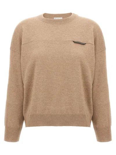 Brunello Cucinelli Monile Crop Sweater Sweaters And Cardigans Beige