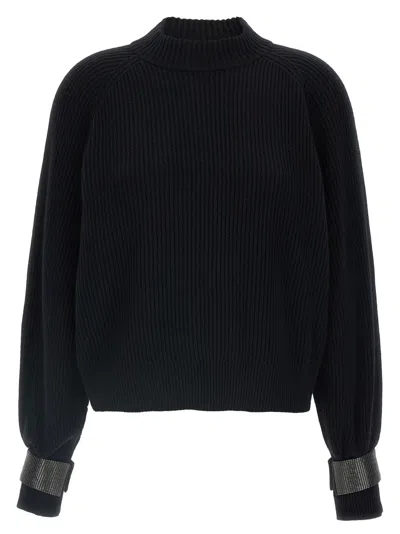 Brunello Cucinelli Ribbed High Neck Sweater With Cuffed Sleeves