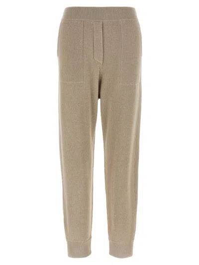 Brunello Cucinelli Ribbed Texture Elastic Waistband Trousers In Brown