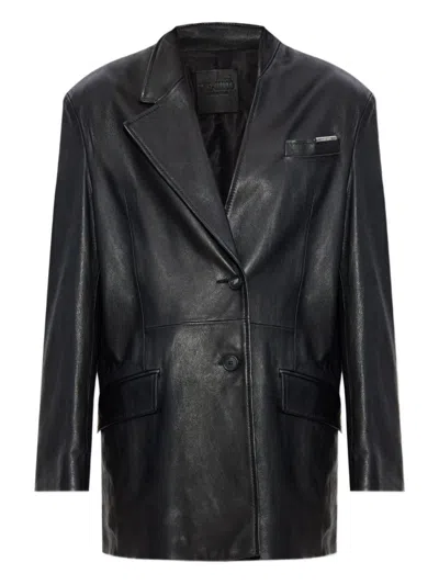 Attico Tailored Black Lambskin Blazer With Notched Lapels In Black