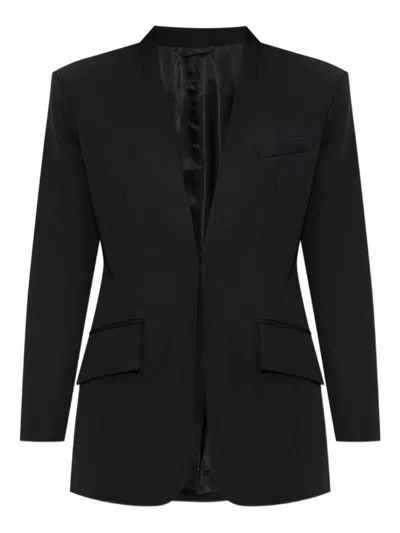 Attico Padded-shoulder Wool Blazer In Black