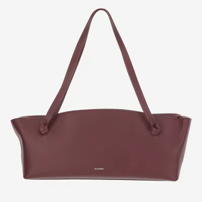 Jil Sander Bordeaux Leather Shoulder Bag In Burgundy