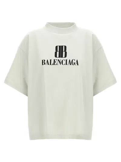 Balenciaga Cropped Logo T-shirt Short Sleeves In Neutral