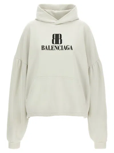 Balenciaga Logo Cropped Hoodie With Dropped Shoulders In Neutral