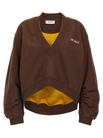 Attico Brown Cropped Sweatshirt With V Neck And Logo Lettering On The Front In Cotton Woman In Brown