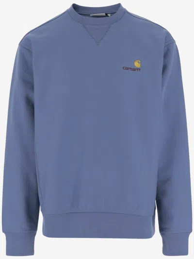 Carhartt Logo-embroidered Cotton-blend Jersey Sweatshirt In Blue