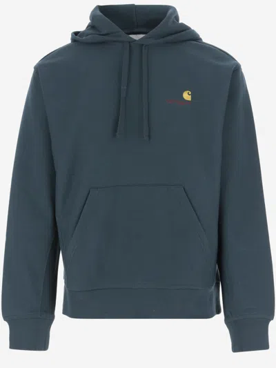 Carhartt Mens Deep Lagoon American Script Logo-embroidered Cotton Hoody Xl In Blue