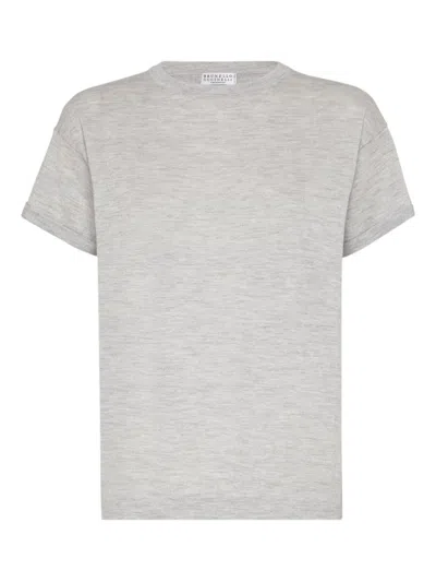 Brunello Cucinelli Light Grey Wool And Silk T-shirt