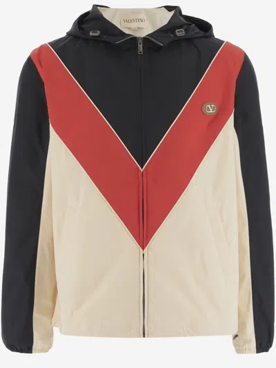 Valentino Logo Windbreaker With Hood And Pockets In Multi