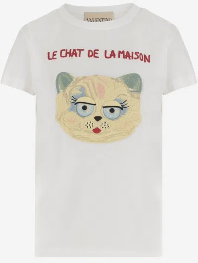 Valentino Silk T-shirt With Short Sleeves And Graphic Print In White