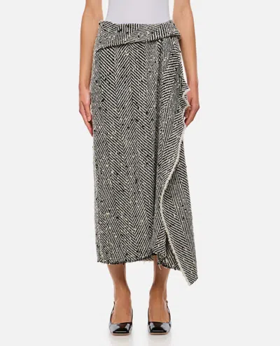 Erdem Blackwhite Draped Wrap Midi Skirt