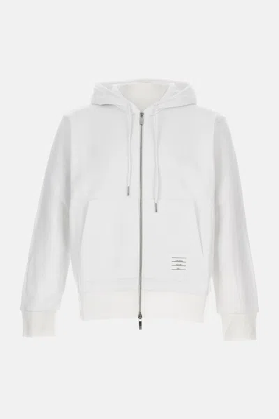 Thom Browne Zip-up Pullover With Adjustable Hood And Patch Logo In White