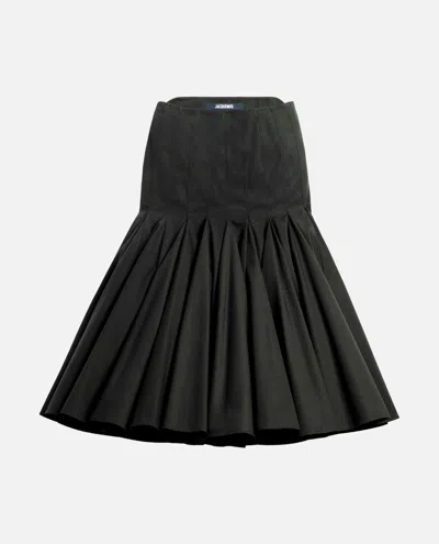 Jacquemus Black The Agave Ruched Midi Skirt In Black