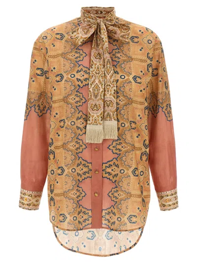 Valentino 'imaginary Journey' Patterned Shirt With Bow Tie In Multi