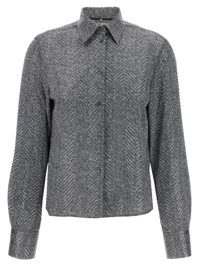 Ermanno Scervino Herringbone Shirt Adorned With Rhinestone Details In Silver