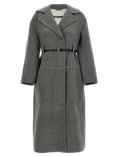 Jil Sander Single-breasted Belted Coat In Green