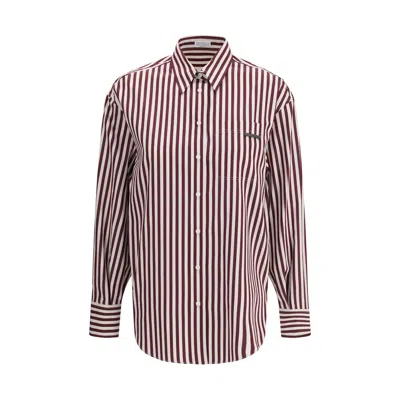 Brunello Cucinelli Logo Striped Long-sleeved Shirt In Red