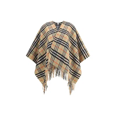 Burberry Archivio Check Cashmere Cape In Brown
