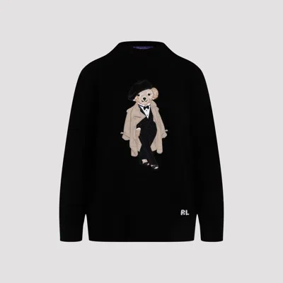 Ralph Lauren Bear Motif Cashmere Pullover With Front Design In Black