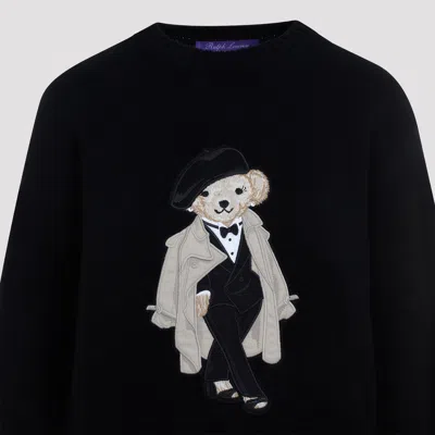 Ralph Lauren Bear Motif Cashmere Pullover With Front Design In Black