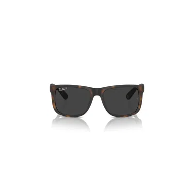 Ray Ban Justin Classic Sunglasses Havana Frame Grey Lenses Polarized 55-17 In Brown