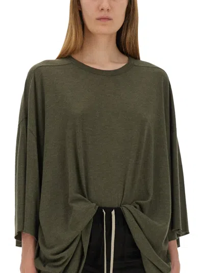 Rick Owens Oversize T-shirt Asymmetric Hem Drawstring Detail In Green