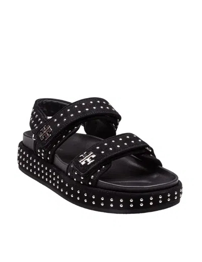 Tory Burch Kira Studded Suede Sports Sandals In Black