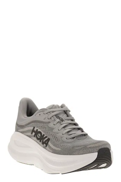 Hoka Bondi 9 Grey Low Top Sneakers With Maxi Logo Lettering On The Side In Tech Fabric Unisex In Gray