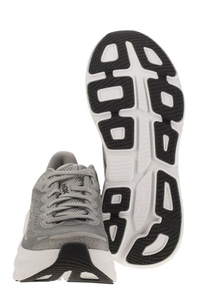 Hoka Bondi 9 Grey Low Top Sneakers With Maxi Logo Lettering On The Side In Tech Fabric Unisex In Gray