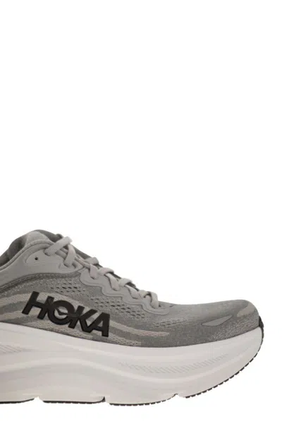 Hoka Bondi 9 Grey Low Top Sneakers With Maxi Logo Lettering On The Side In Tech Fabric Unisex In Gray
