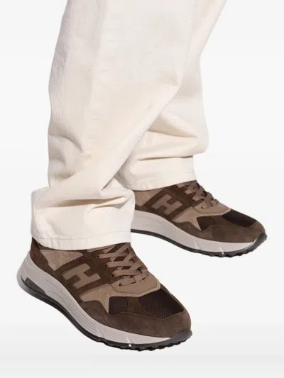 Hogan Lightweight Mesh And Suede Sneakers In Brown