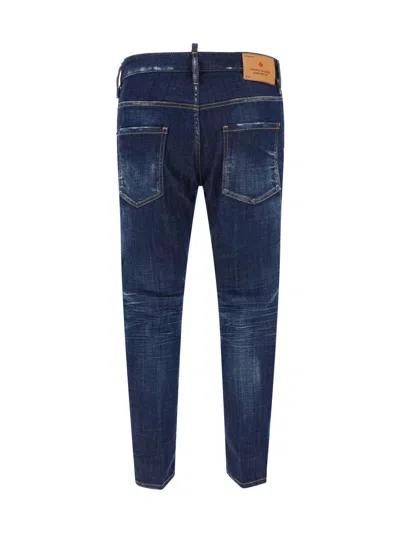Dsquared2 Blue Jeans With Belt Loops And Logo Patch On The Rear In Denim Stretch Man