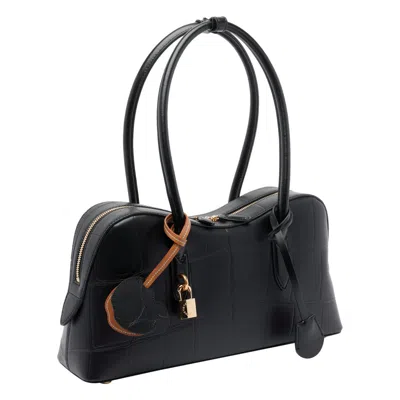 Stella Mccartney 'ryder' Black Medium Handbag With Padlock Detail On The Front And Two Top Handles In Black