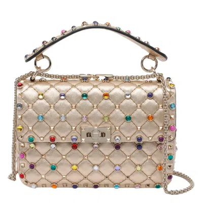 Valentino Quilted Studs Shoulder Bag With Adaptable Strap In Gold