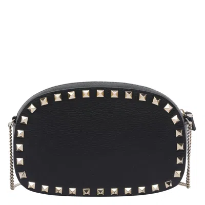 Valentino Borsa A Tracolla Rockstud In Pelle Nera Donna