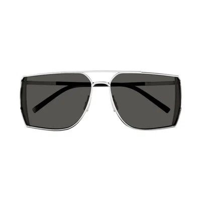 Saint Laurent Adjustable Metal Frame Sunglasses With Dark Lenses In Gray